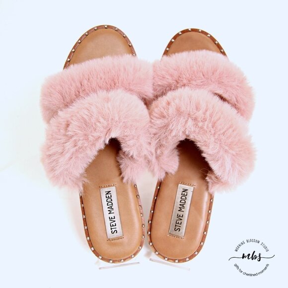 Steve Madden Enite Faux Fur Slide Sandals Pink Women Size 8 - Picture 10 of 12